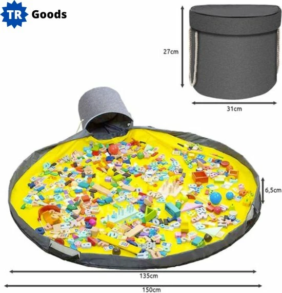 T.R.Goods T.R. Goods - 2-in-1 Speelkleed Met Opbergmand - Geel / Grijs - 135cm - Multifunctioneel Opbergkleed - Speelgoed Organizer - Speelmat Voor Kinderen 11 T.R.Goods T.R. Goods - 2-in-1 Speelkleed Met Opbergmand - Geel / Grijs - 135cm - Multifunctioneel Opbergkleed - Speelgoed Organizer - Speelmat Voor Kinderen - Afbeelding 9