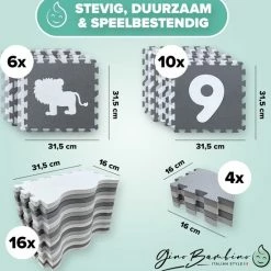 Gino Bambino Play+ Speelmat Foam - Binnen & Buiten – Speelmat Baby – Puzzelmat - XXL - 151x151x1.5cm – Zacht, Dik & Duurzaam – Opstaande Rand – Leuk & Educatief - Multifunctioneel – Combi Dieren & Cijfers - Geschikt Voor Alle Kinderen -Exporteren speelkleden winkel 550x575