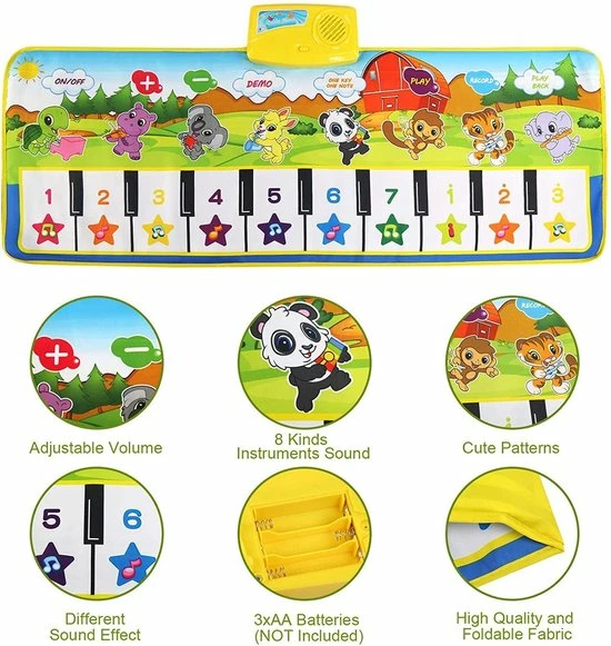 Merkloos Muziekmat | Pianomat | Speelmat | Muziek-speelmat | Opvouwbaar | Draagbaar | Dierfiguren | 100x36 Cm 4 Merkloos Muziekmat | Pianomat | Speelmat | Muziek-speelmat | Opvouwbaar | Draagbaar | Dierfiguren | 100x36 Cm - Afbeelding 2