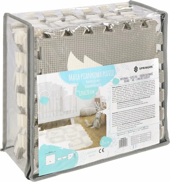 Springos Speelmat | Speelmat Foam | Puzzelmat | Figuren | Dieren | 9 Puzzelstukken | 120 X 120 Cm | Creme/Grijs 15 Springos Speelmat | Speelmat Foam | Puzzelmat | Figuren | Dieren | 9 Puzzelstukken | 120 X 120 Cm | Creme/Grijs - Afbeelding 13