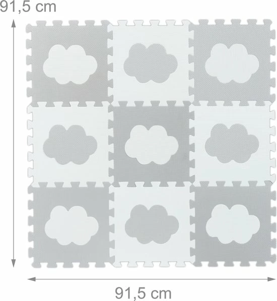 Relaxdays 18-delige Speelmat Foam - Wolk - Speeltegels - Puzzelmat - Puzzeltegels Kinderen - Wit-grijs 8 Relaxdays 18-delige Speelmat Foam - Wolk - Speeltegels - Puzzelmat - Puzzeltegels Kinderen - Wit-grijs - Afbeelding 6