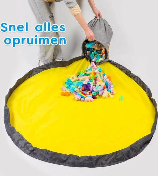 Allerion® Allerion Speelgoed Opbergdoos – Speelkleed – Voor Binnen En Buiten – Grijs En Geel – 150cm X 150cm - Inclusief Handvaten 4 Allerion® Allerion Speelgoed Opbergdoos – Speelkleed – Voor Binnen En Buiten – Grijs En Geel – 150cm X 150cm - Inclusief Handvaten - Afbeelding 2