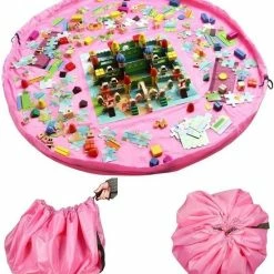 Merkloos 2-In-1 Speelkleed Opbergtas - Opruimmat Speelmat Opbergzak - Speelgoedzak Organizer - Speelgoed Opberger – Roze