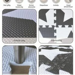 Merkloos Foam Puzzel Speelmat - 20 Speelmatten - Opbergtas - Afwerkranden - Grijs - Wit - Puzzelmat 152x122x1cm -Exporteren speelkleden winkel 550x651 1