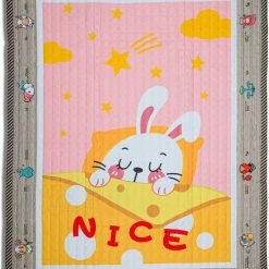 By Baboo Baby Cadeau Meisje - Vloerkleed Kinderen - Mooie Konijn - Vloerkleed Groot Formaat - Met Opbergtas - Kindertapijt - Speelkleed Meisje - Roze - Geel