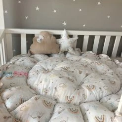 Jaju Baby - Baby Speelmat - Organische Katoen Speelkleden - Antibacterieel Speelmat - Anti-Allergisch Speelmat - Bruin En Regenboog Patroon - 120 X 120 Cm -Exporteren speelkleden winkel 550x720