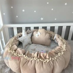 Jaju Baby - Baby Speelmat - Organische Katoen Speelkleden - Antibacterieel Speelmat - Anti-Allergisch Speelmat - Bruin En Regenboog Patroon - 120 X 120 Cm