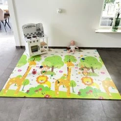 Merkloos Speelmat Baby Kinderen - Speelkleed XL - Foam - Dubbelzijdig - Opvouwbaar - 180 X 200 Cm - Giraffe En Treintjes - 1,5 Cm Dik - Inclusief Opbergtas -Exporteren speelkleden winkel 550x733 3